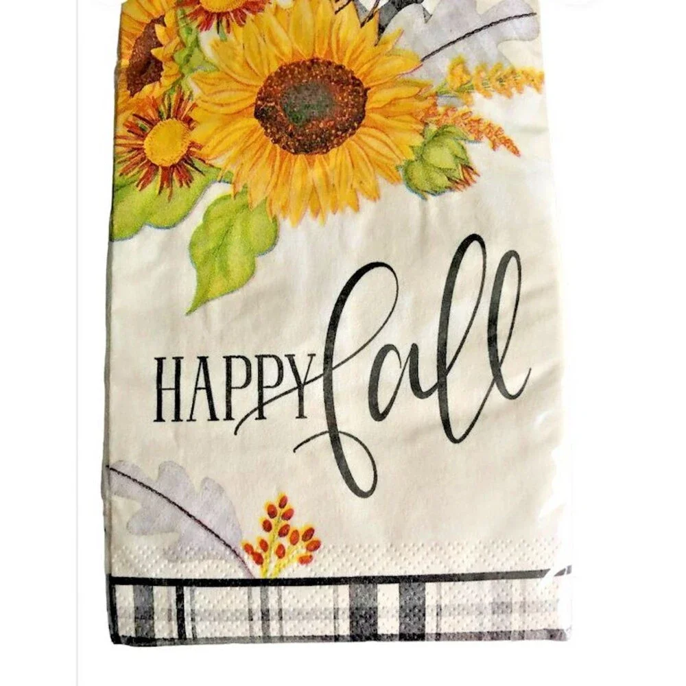 Thanksgiving Bath Paper Napkins Buffalo Check Sunflower Happy Fall 26 CT
